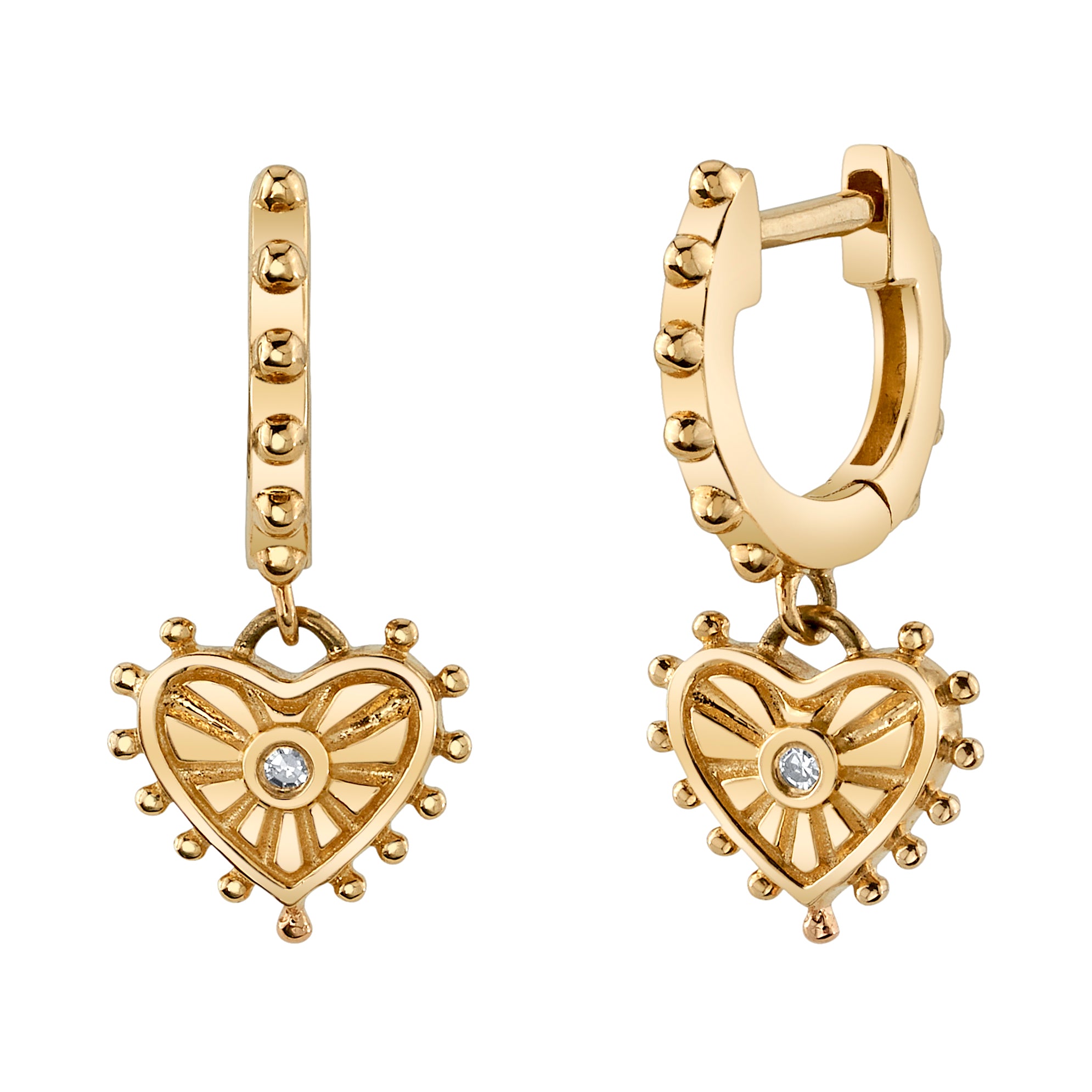 Carved Heart Huggie Hoop Huggie Earrings Roseark Deux Pair