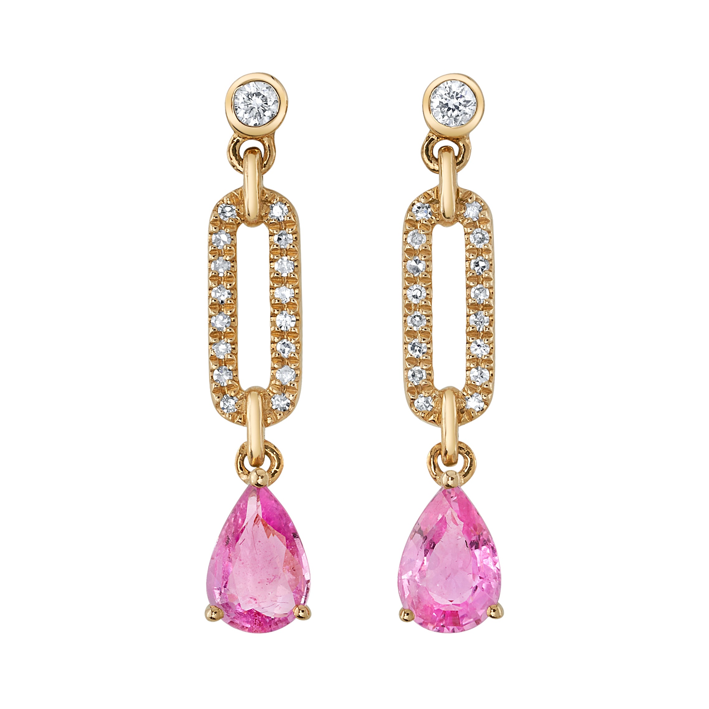 Diamond Link Drop Earring with Teardrop Sapphires, Pair Drop Earrings Sale