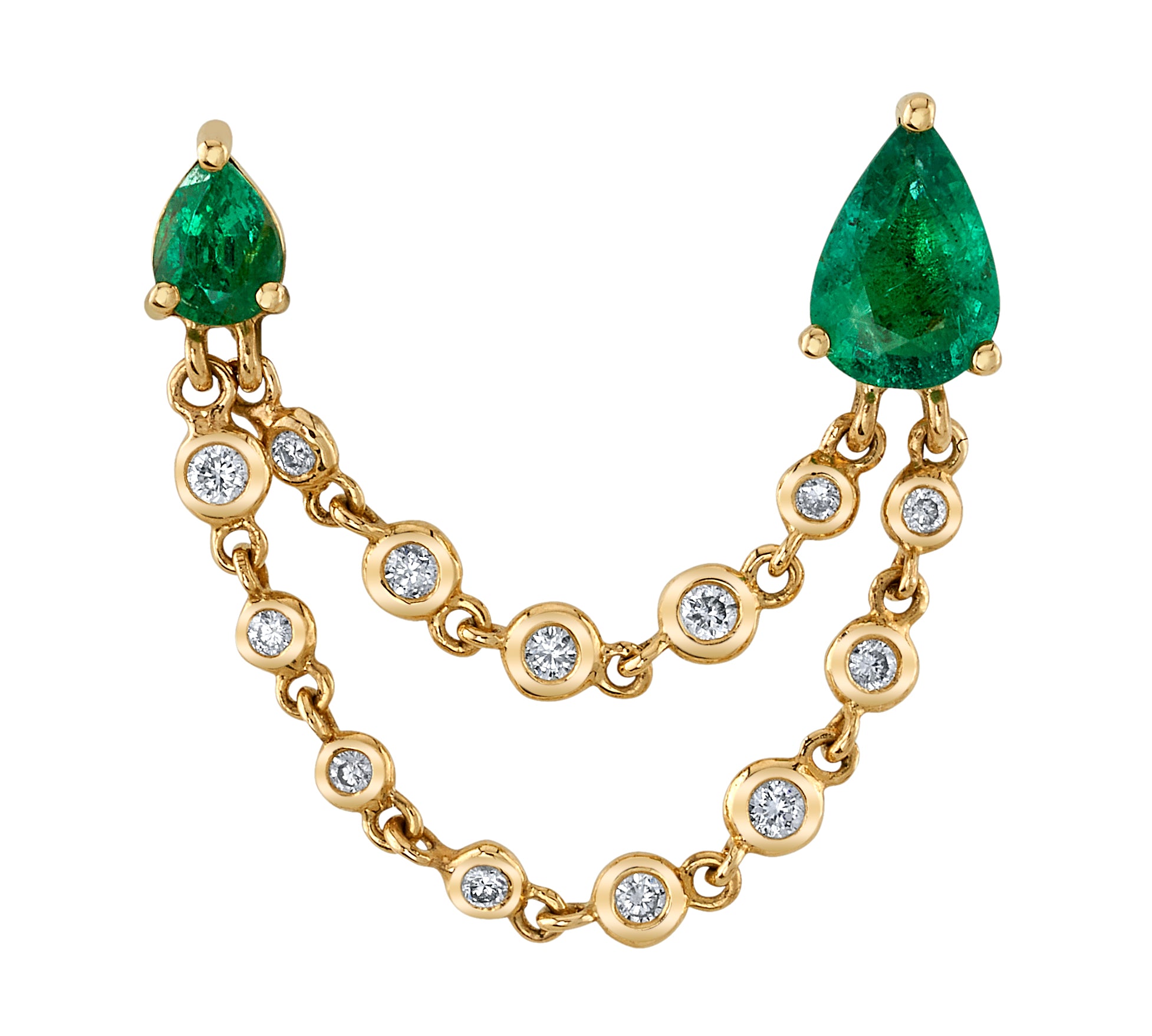 Mismatched Emerald Double Chain Drop Earring Drop Earrings Roseark Deux   