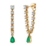 Diamond Chain Earring with Emerald Drop Drop Earrings Roseark Deux Pair
