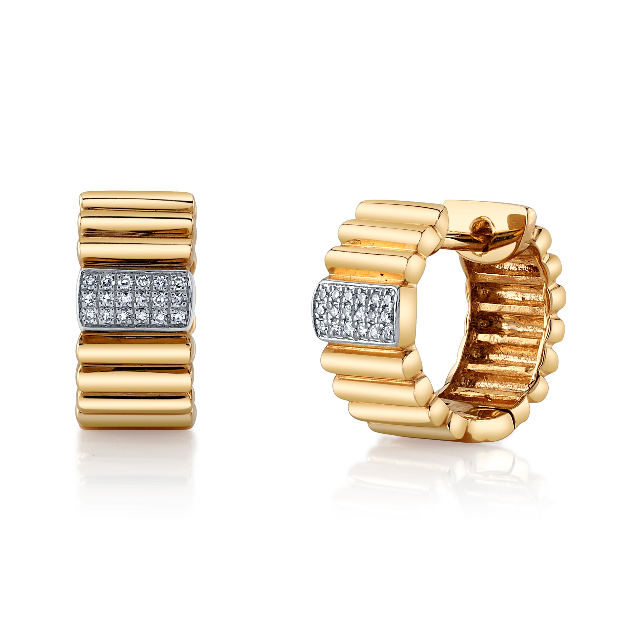 Diamond Accordian Hoops with Pave Diamonds Huggie Earrings Roseark Deux Pair