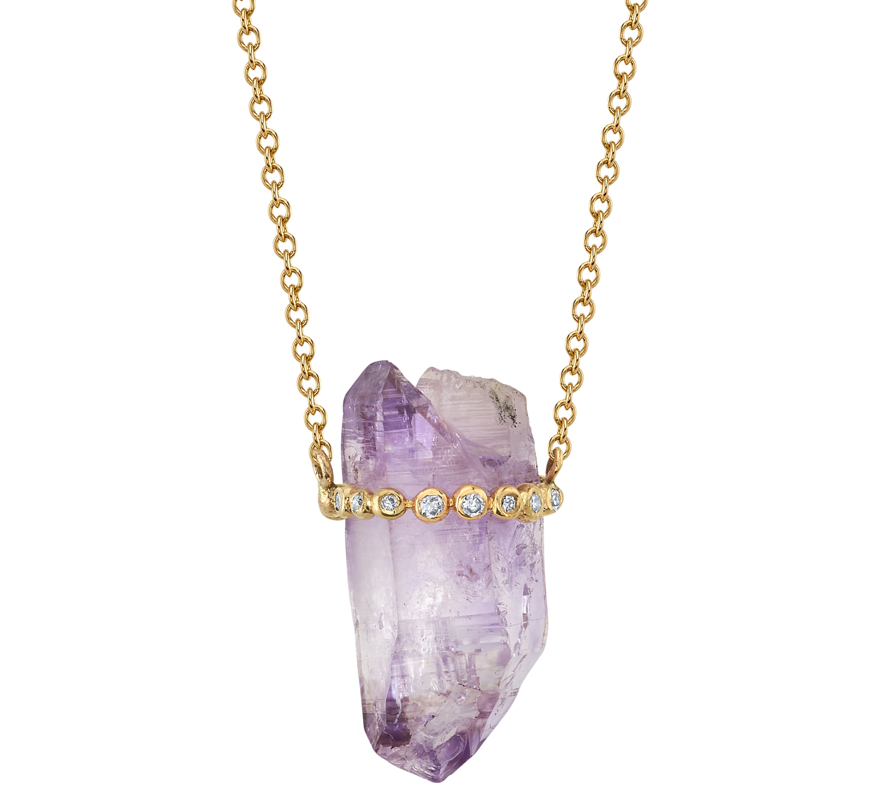 Medium Amethyst Crystal Necklace with Diamonds Necklace Jill Hoffmeister   