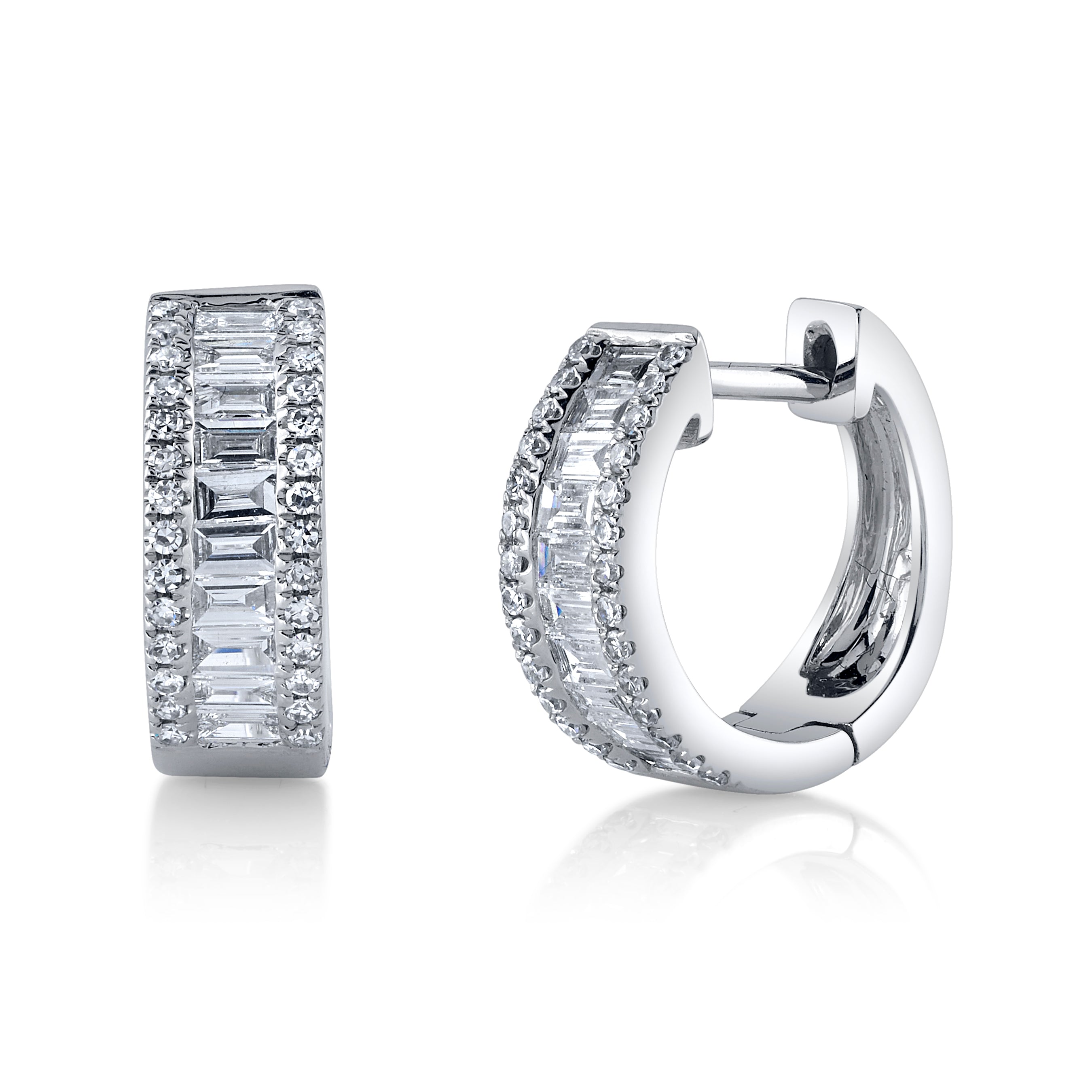 Channel Set Baguette Huggie with Diamonds Huggie Earrings Roseark Deux Pair