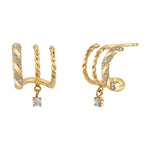 Twisted Half-Huggie Diamond Drop Huggie Earrings Roseark Deux Pair