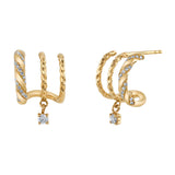 Twisted Half-Huggie Diamond Drop Huggie Earrings Roseark Deux Pair