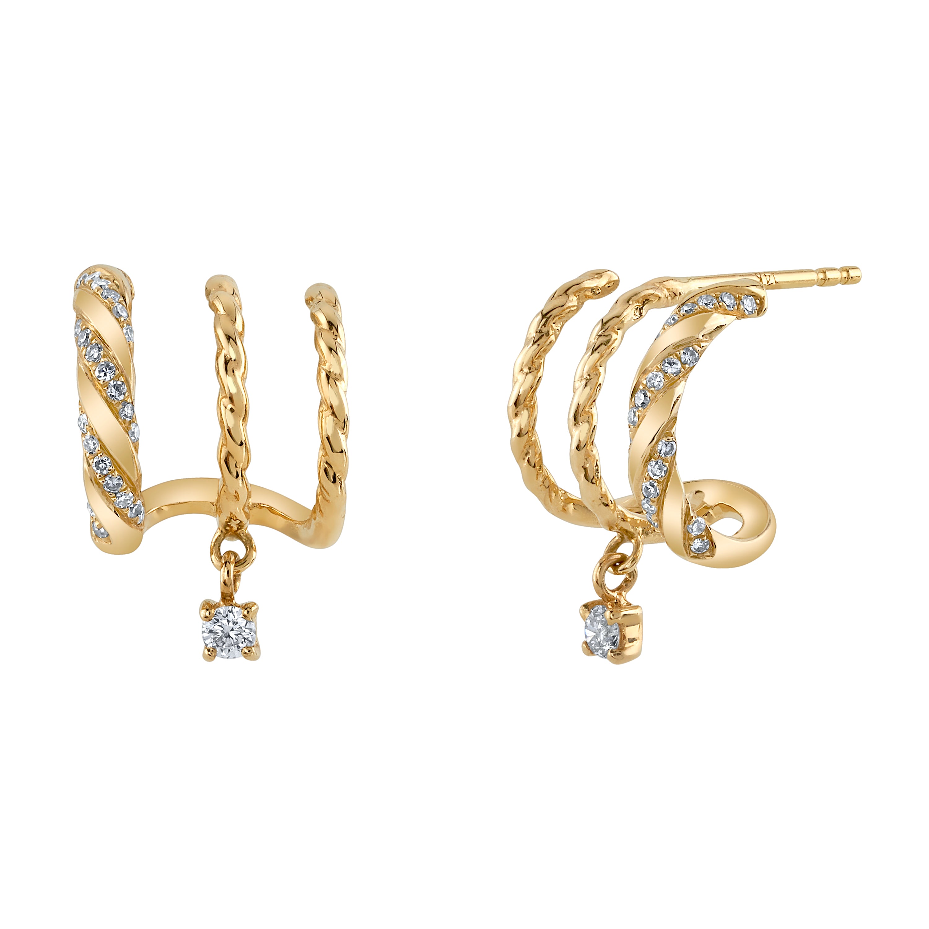 Twisted Half-Huggie Diamond Drop Huggie Earrings Roseark Deux Pair