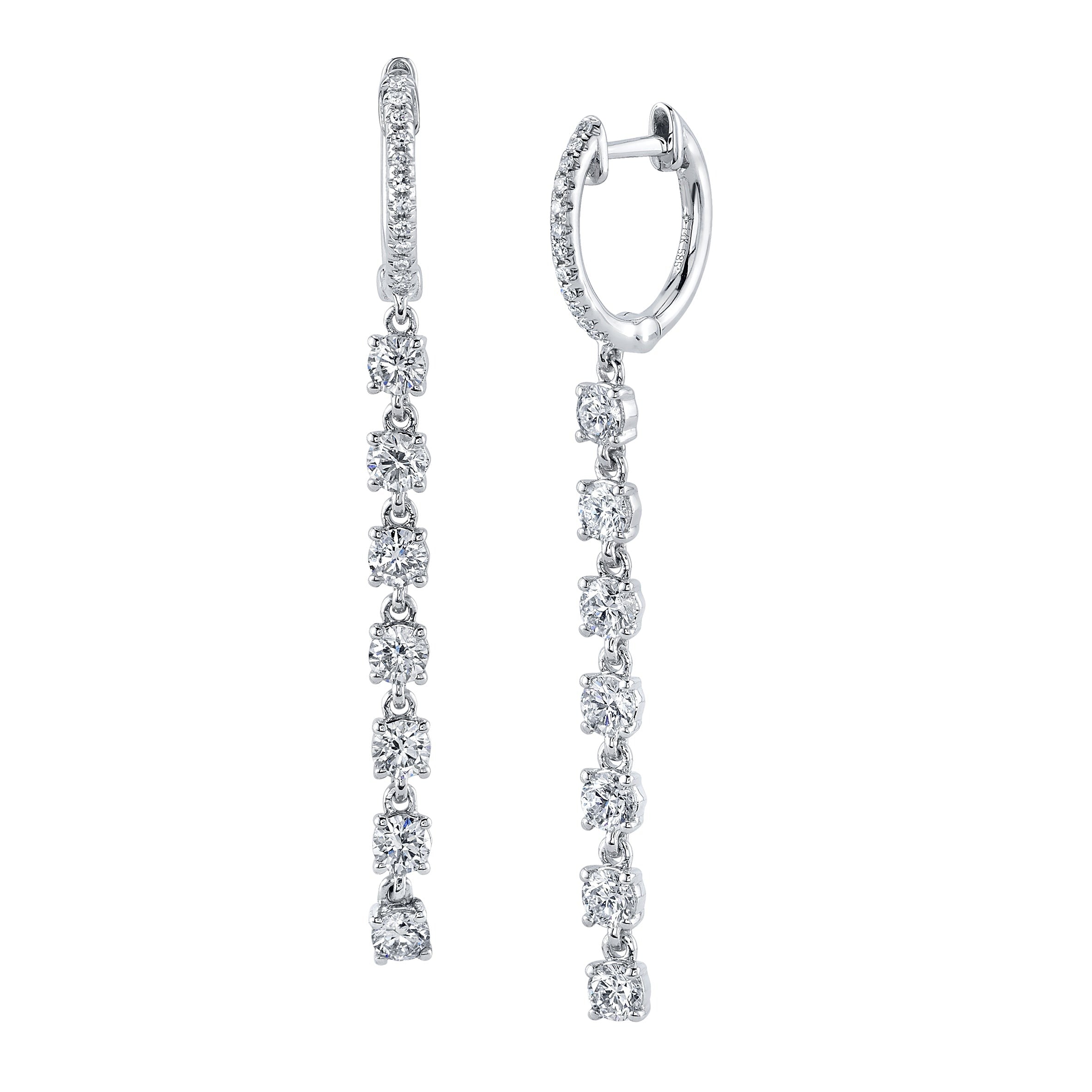 Long Diamond Drop Pave Huggie Drop Earrings Roseark Deux Pair