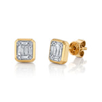 Bezeled Diamond Rectangular Stud Stud Earrings Roseark Deux Pair