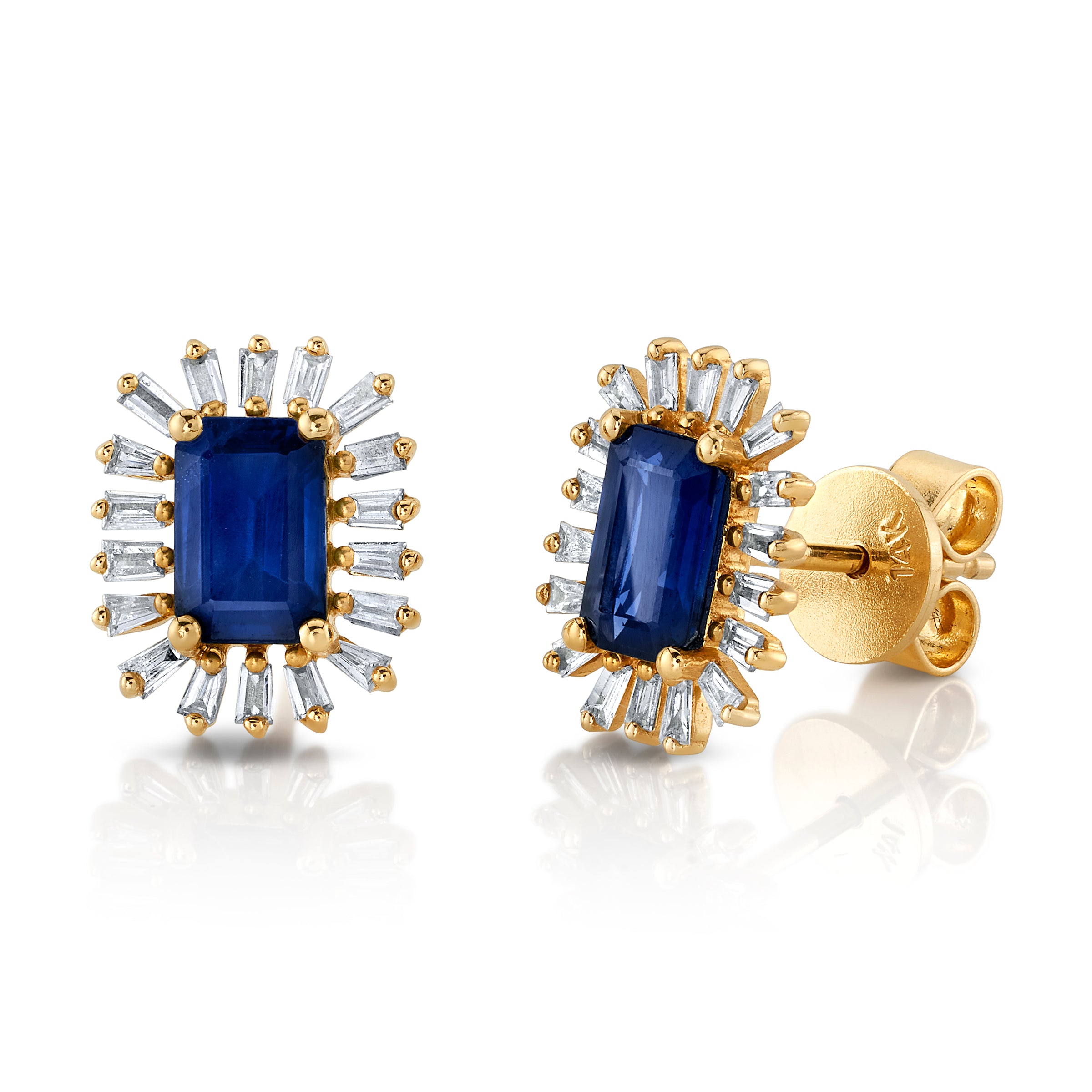 Spike Baguette Diamond Stone Earring, Pair Stud Earrings Roseark Deux Sapphire