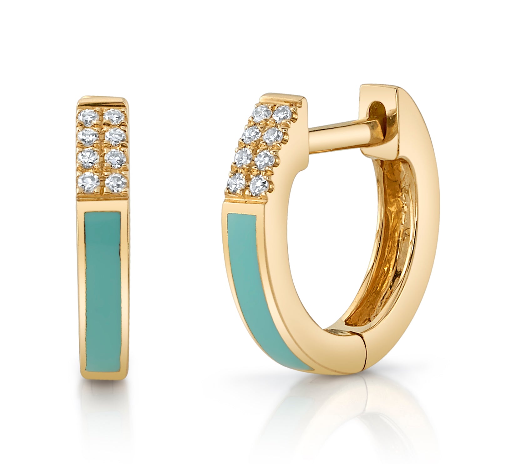 Turquoise and Diamonds Huggie Huggie Earrings Roseark Deux   