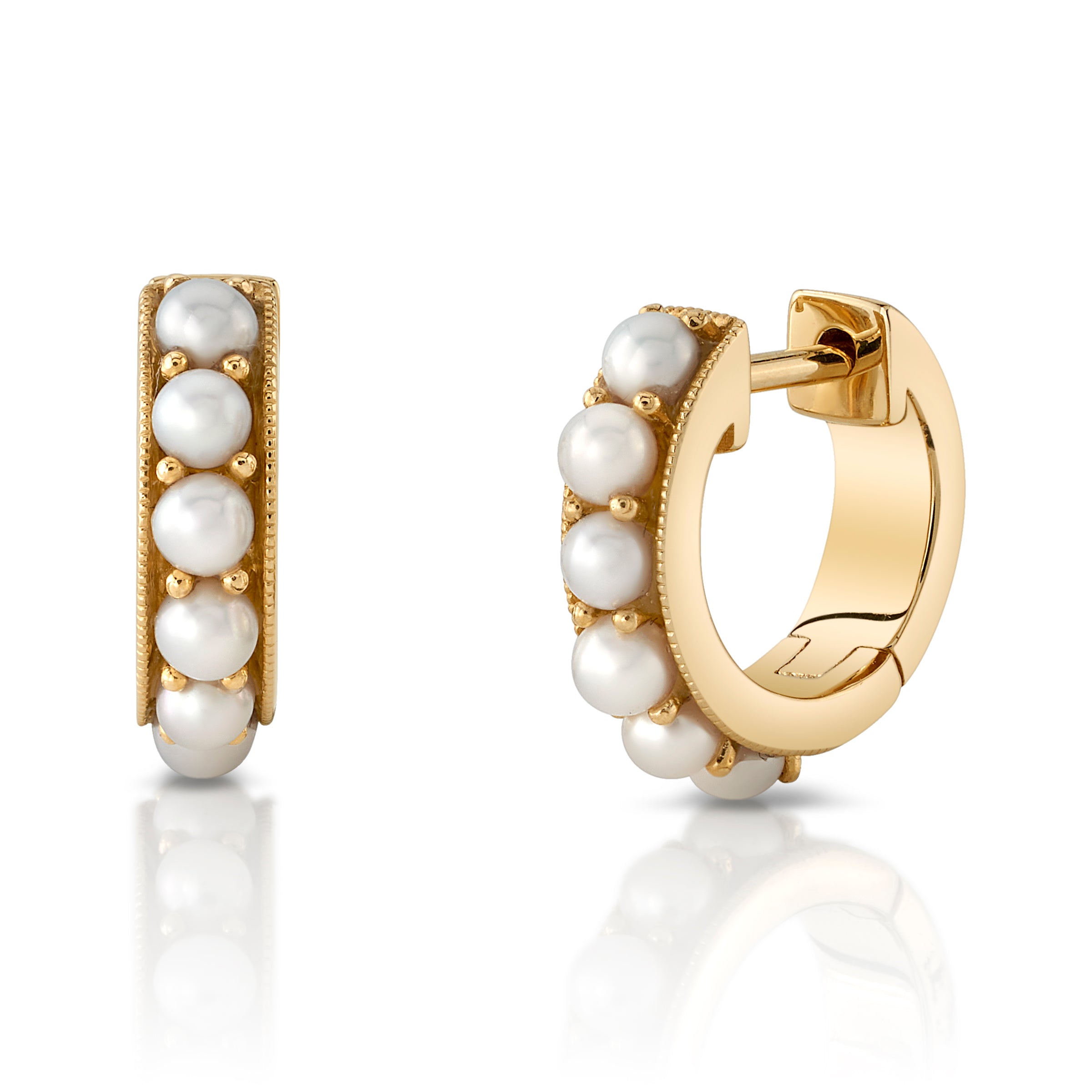 Decorative Edge Pearl Huggie Huggie Earrings Roseark Deux Pair
