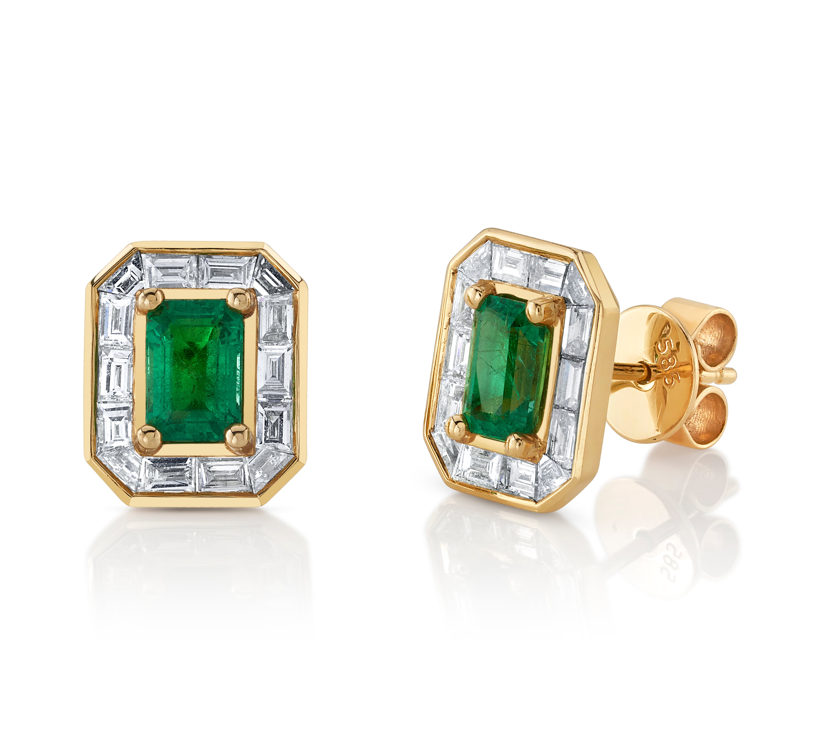 Emerald and Diamond Multi Baguette Stud Stud Earrings Roseark Deux   