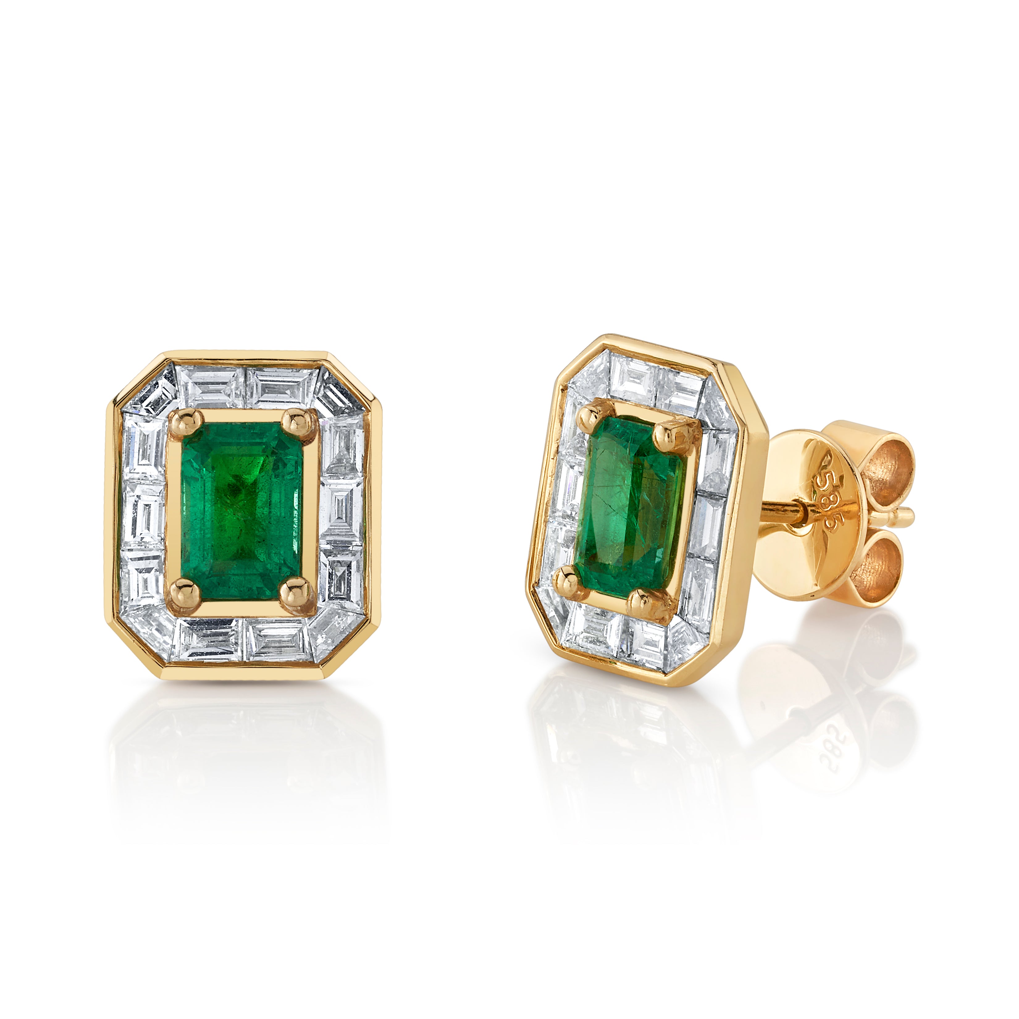 Emerald Diamond Multi-Baguette Studs, Pair Stud Earrings Roseark Deux