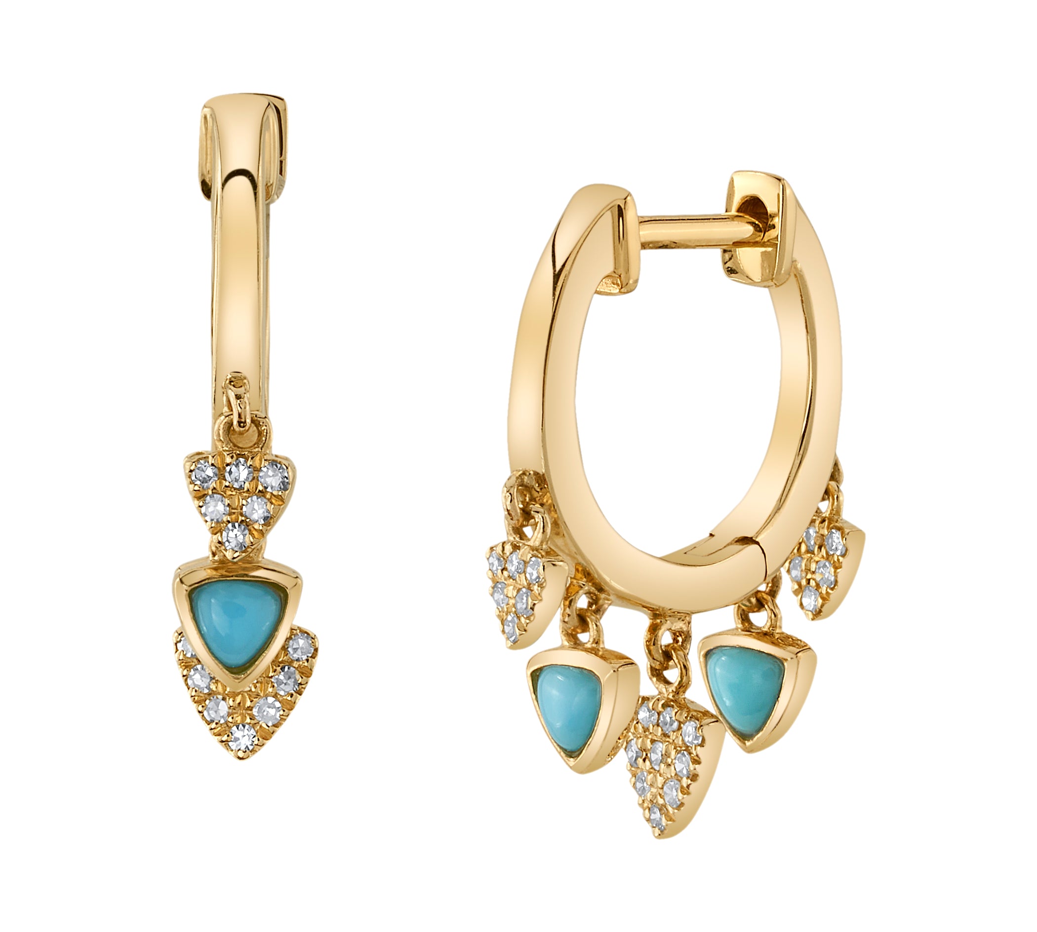 Turquoise and Diamond Fringe Hoop Huggie Earrings Roseark Deux   