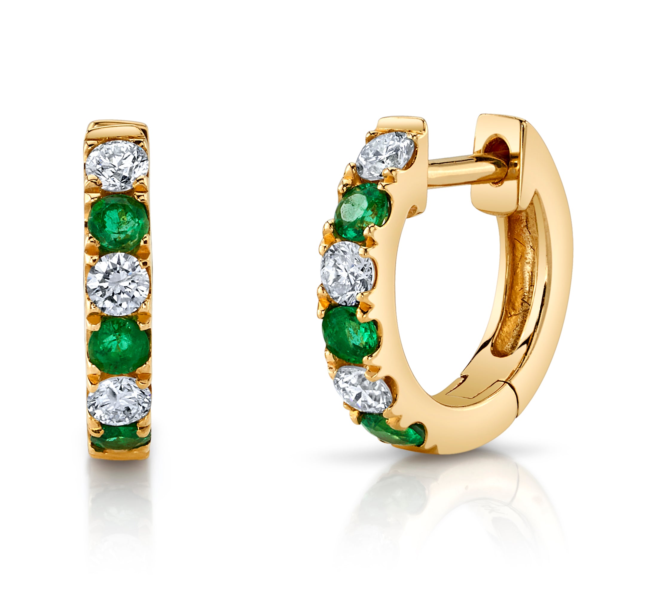 Emerald and Diamond Hoop Huggie Earrings Roseark Deux   