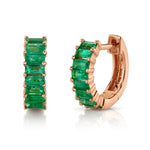 Prong Set Emerald Baguette Huggie Huggie Earrings Roseark Deux   