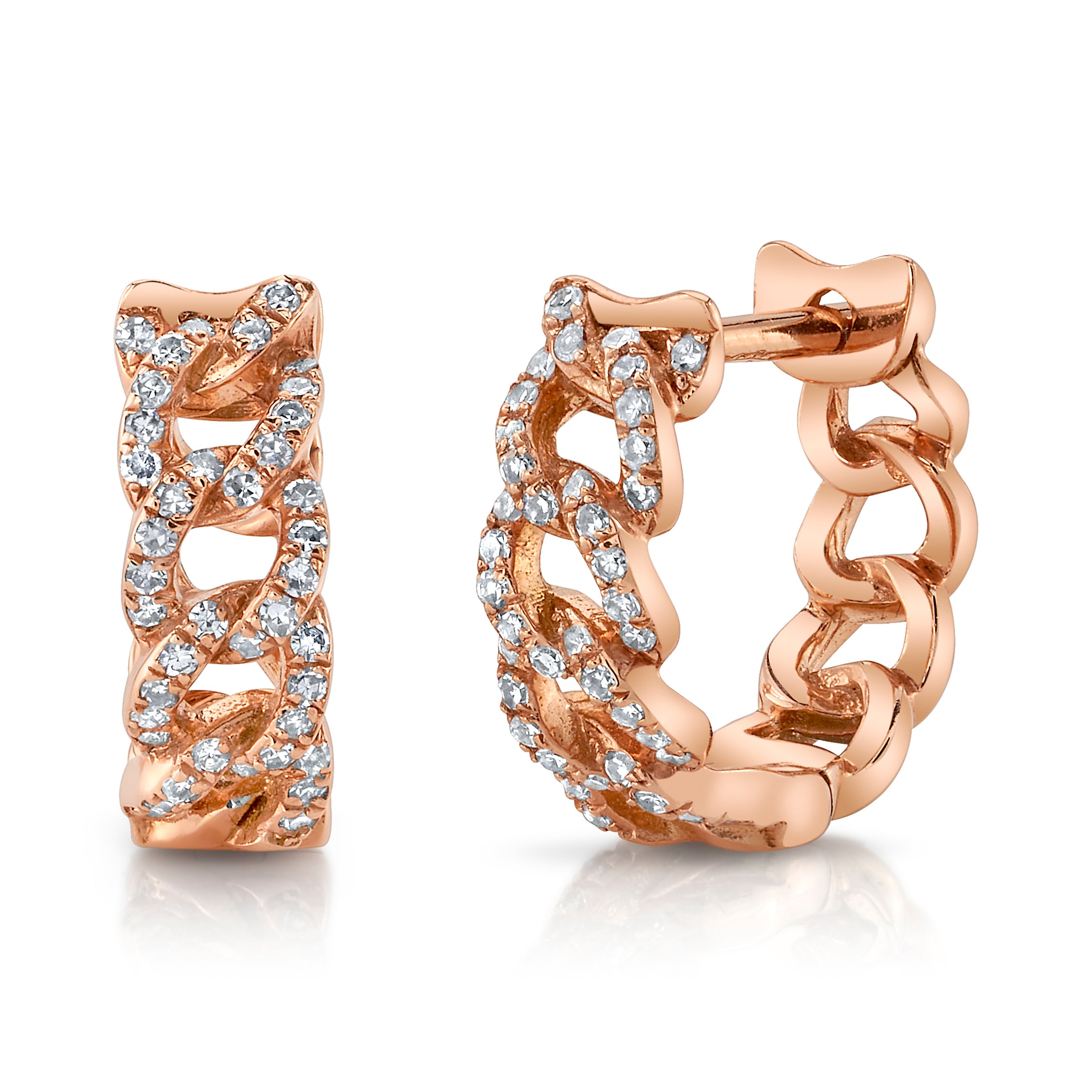 Diamond Chain Link Huggie Huggie Earrings Roseark Deux Rose Gold Pair