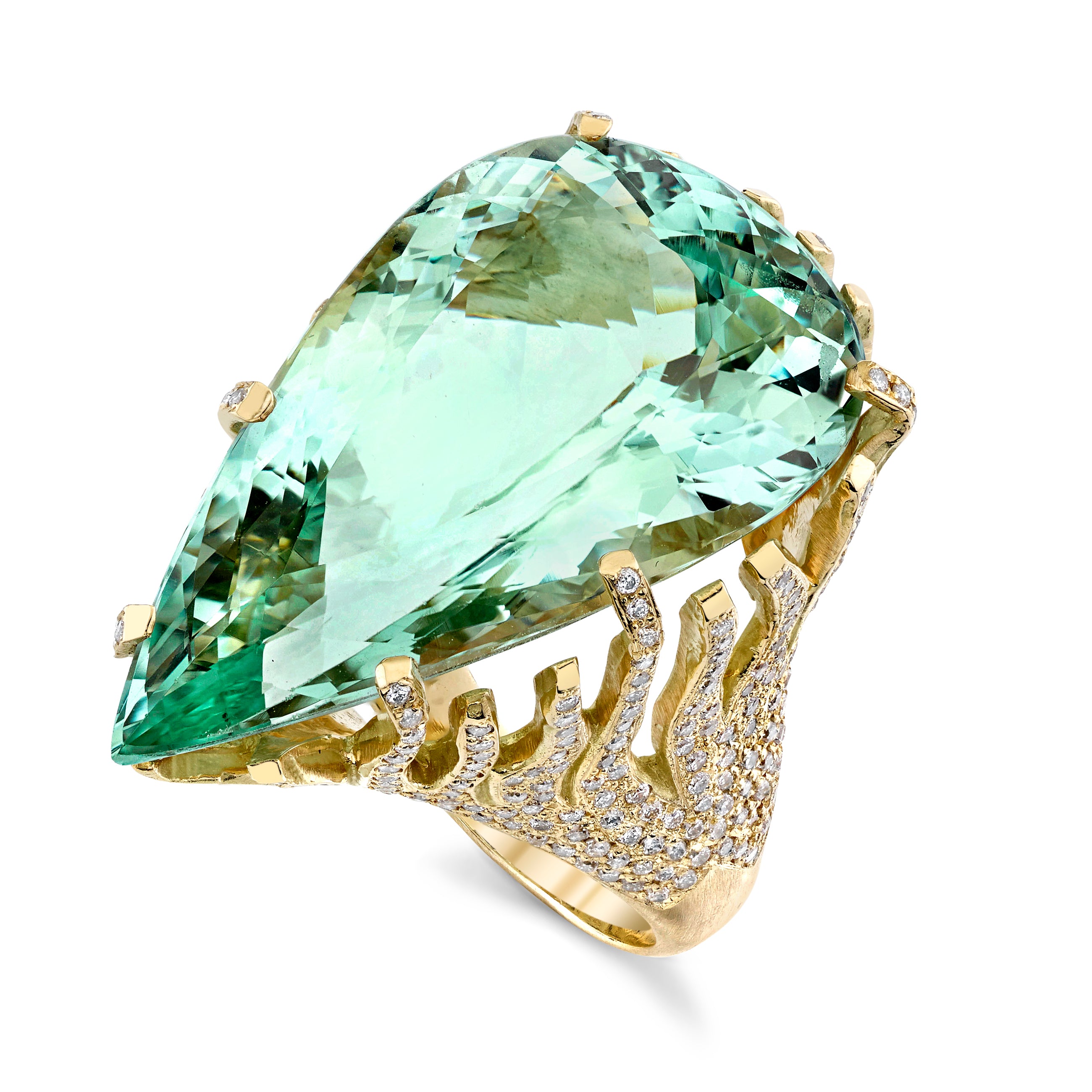 Aquamarine Diamond Coral Ring Statement Karma El-Khalil   