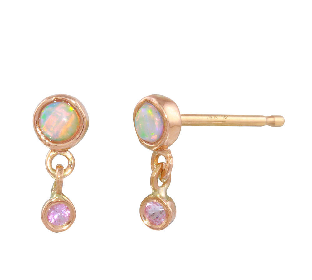 Double Dangle Earring, Opal and Pink Sapphire Stud Earrings Jaine K Designs   