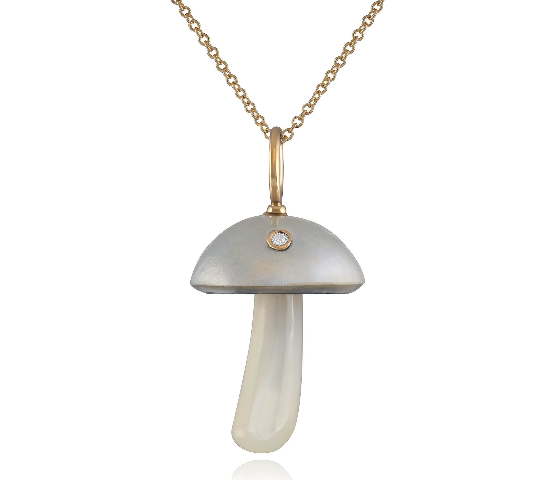 White Pearl Mushroom with Diamond Pendant Charm Maura Green   