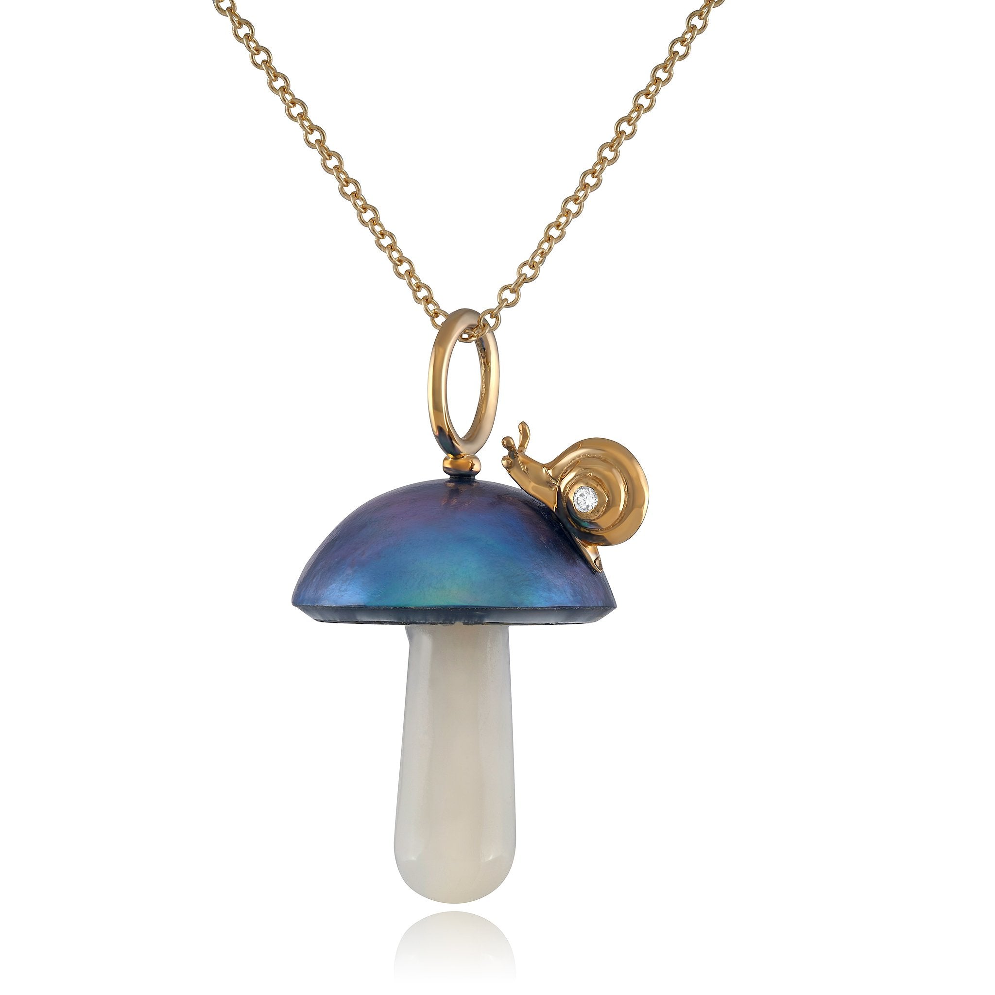 Blue Pearl Mushroom Charm with Diamond Snail Charm Maura Green