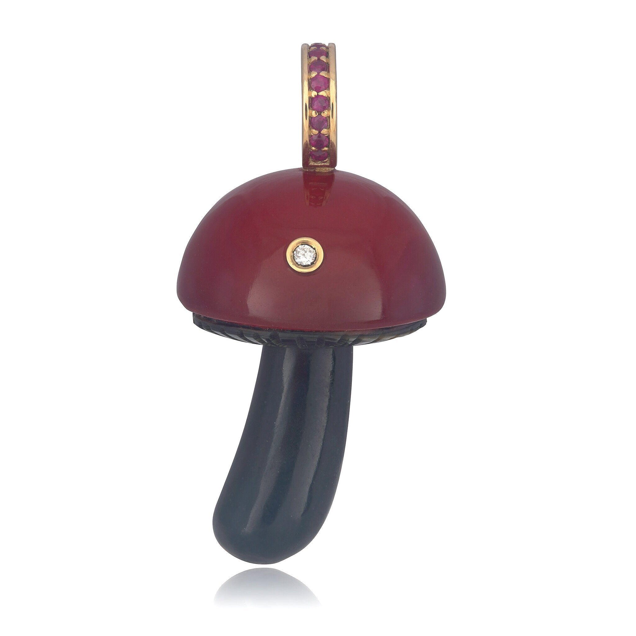 Magic Mushroom Charm with Pave Bail Charm Maura Green Night Berry with Ruby Bail