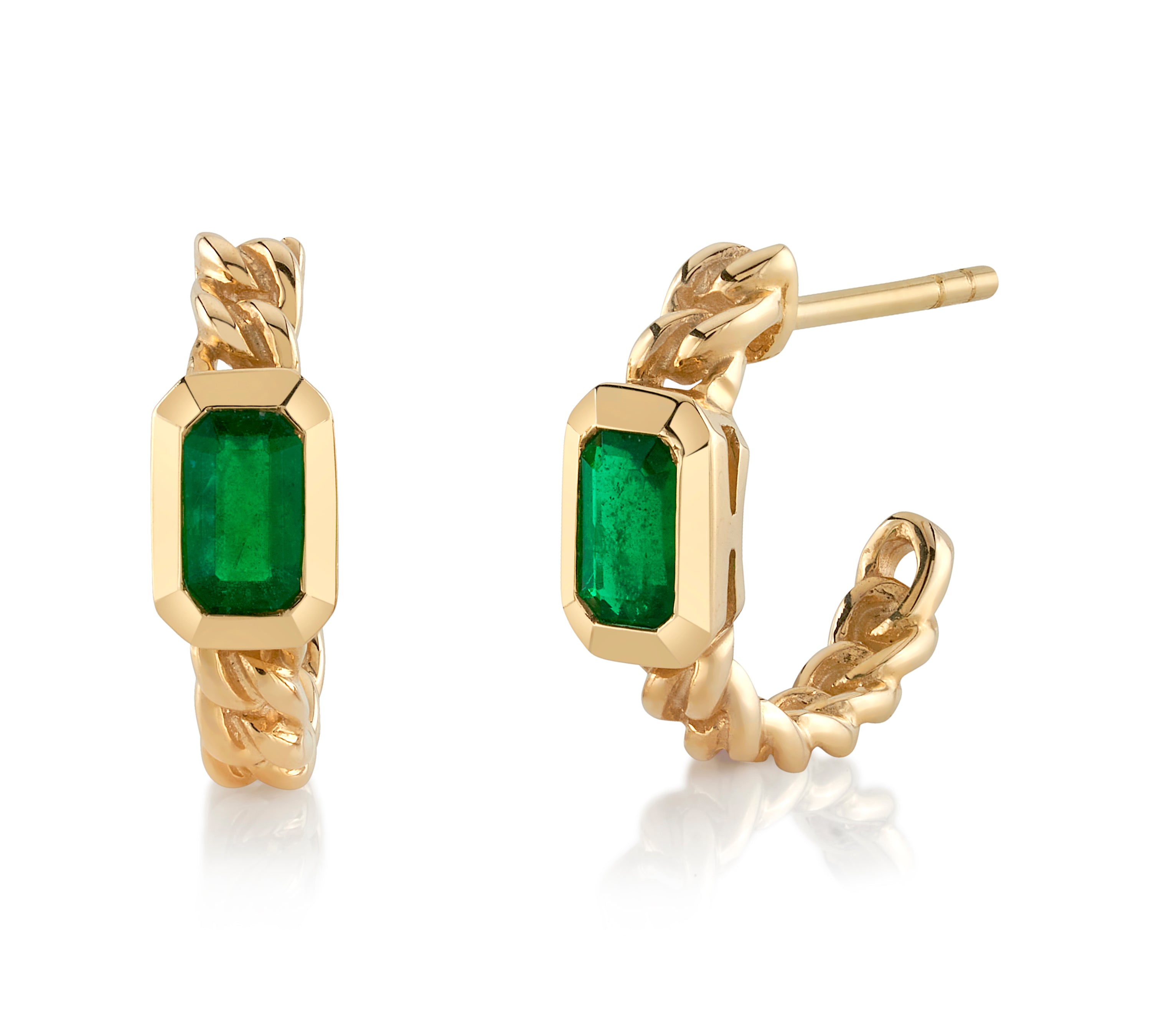 Emerald Baguette Huggie Huggie Earrings Roseark Deux   