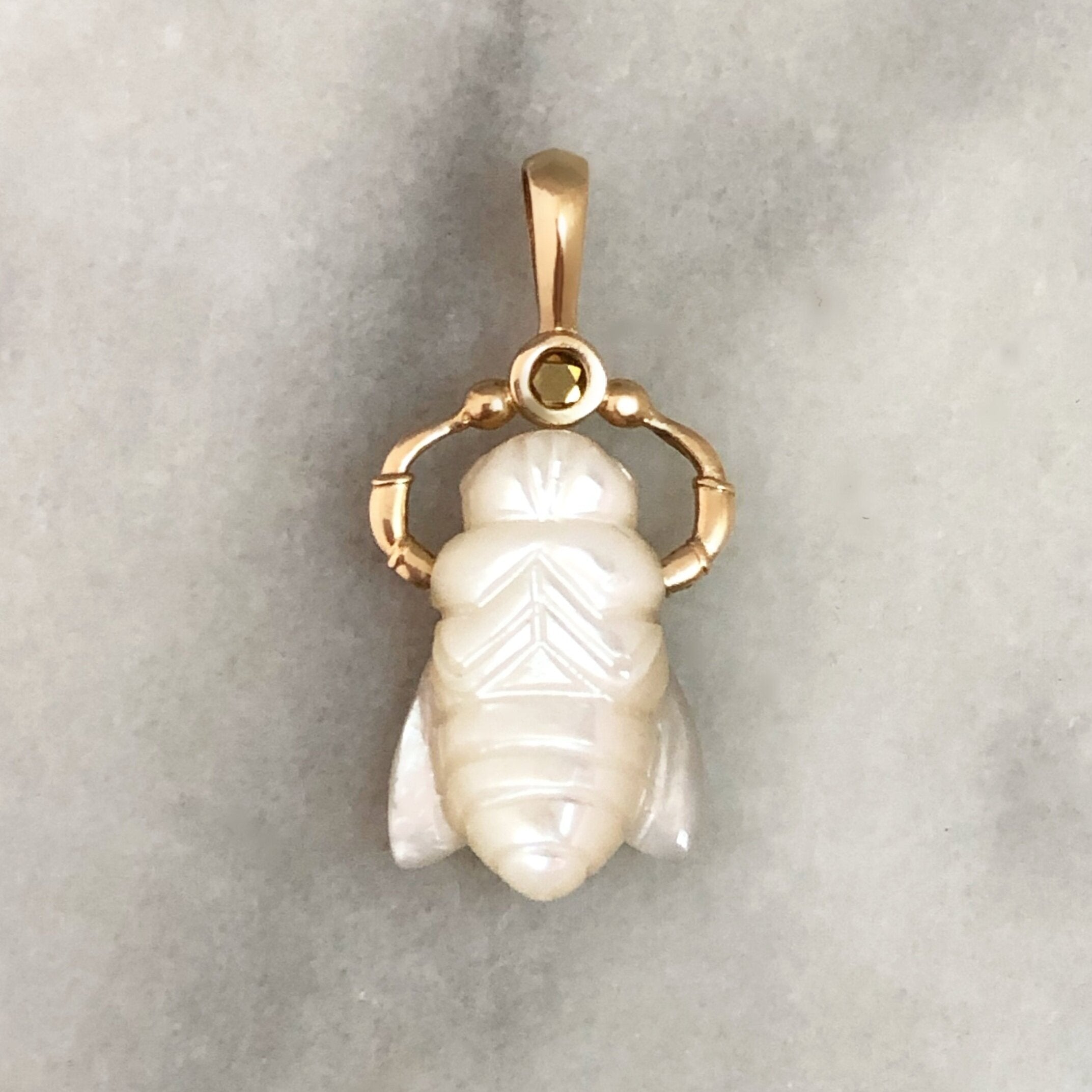 Mother of Pearl Bee Charm in Gold with Citrine Charm Maura Green   