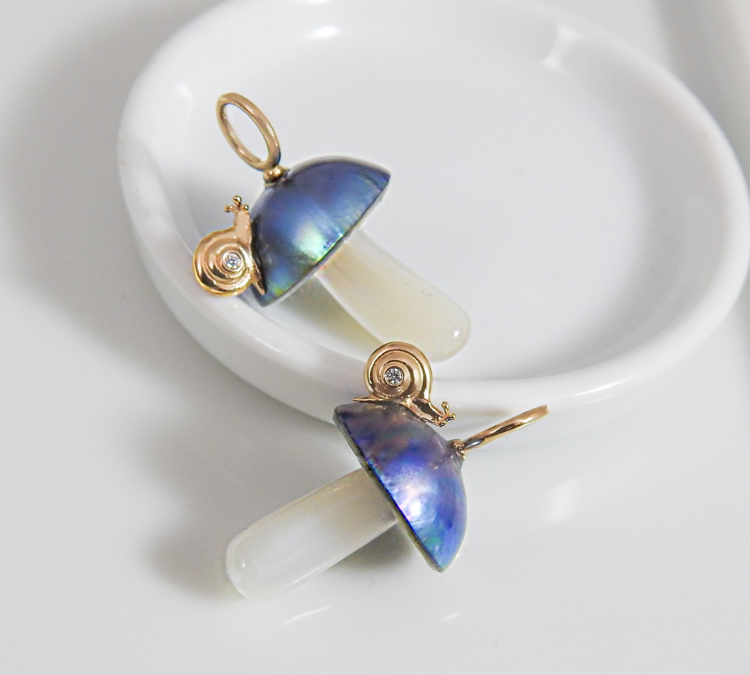 Blue Pearl Magic Mushroom Snail Charm with Diamonds Charm Maura Green   