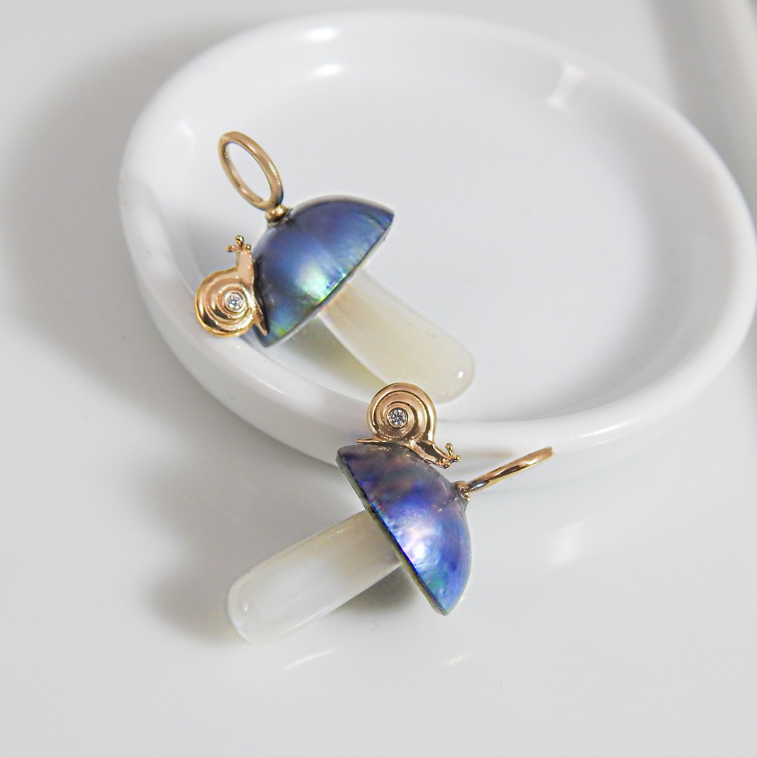 Blue Pearl Mushroom Charm with Diamond Snail Charm Maura Green