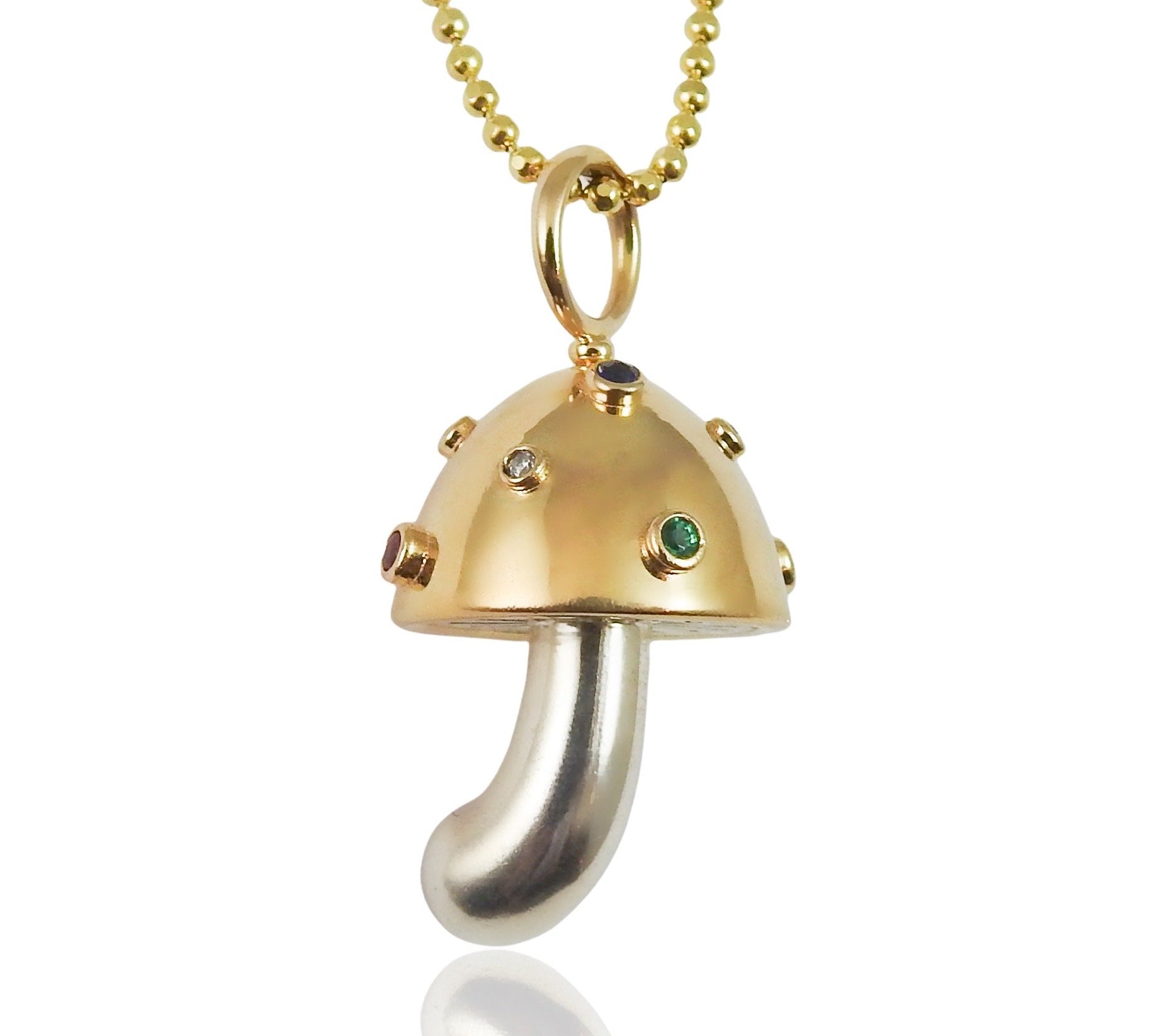 Sputnik Mushroom Charm with Diamonds, Emeralds, Rubies and Sapphires Charm Maura Green   