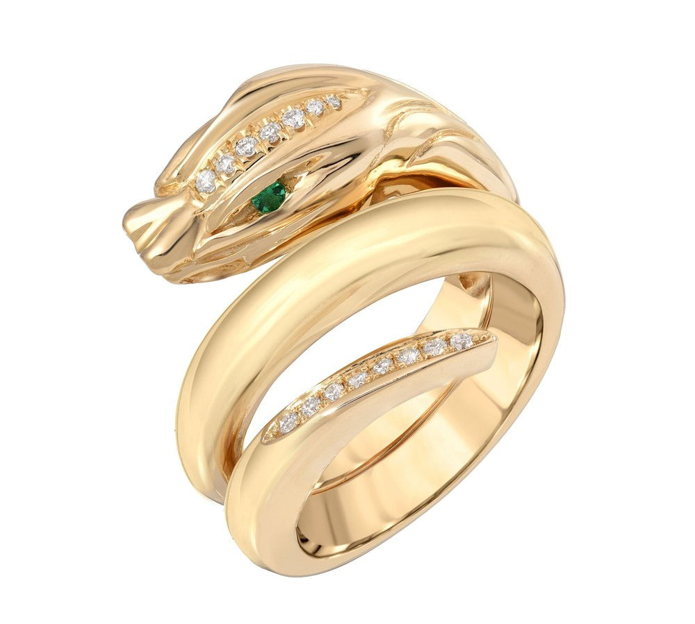 Double Coiled Serpent Ring Statement Ring House of RAVN Emerald Eyes  