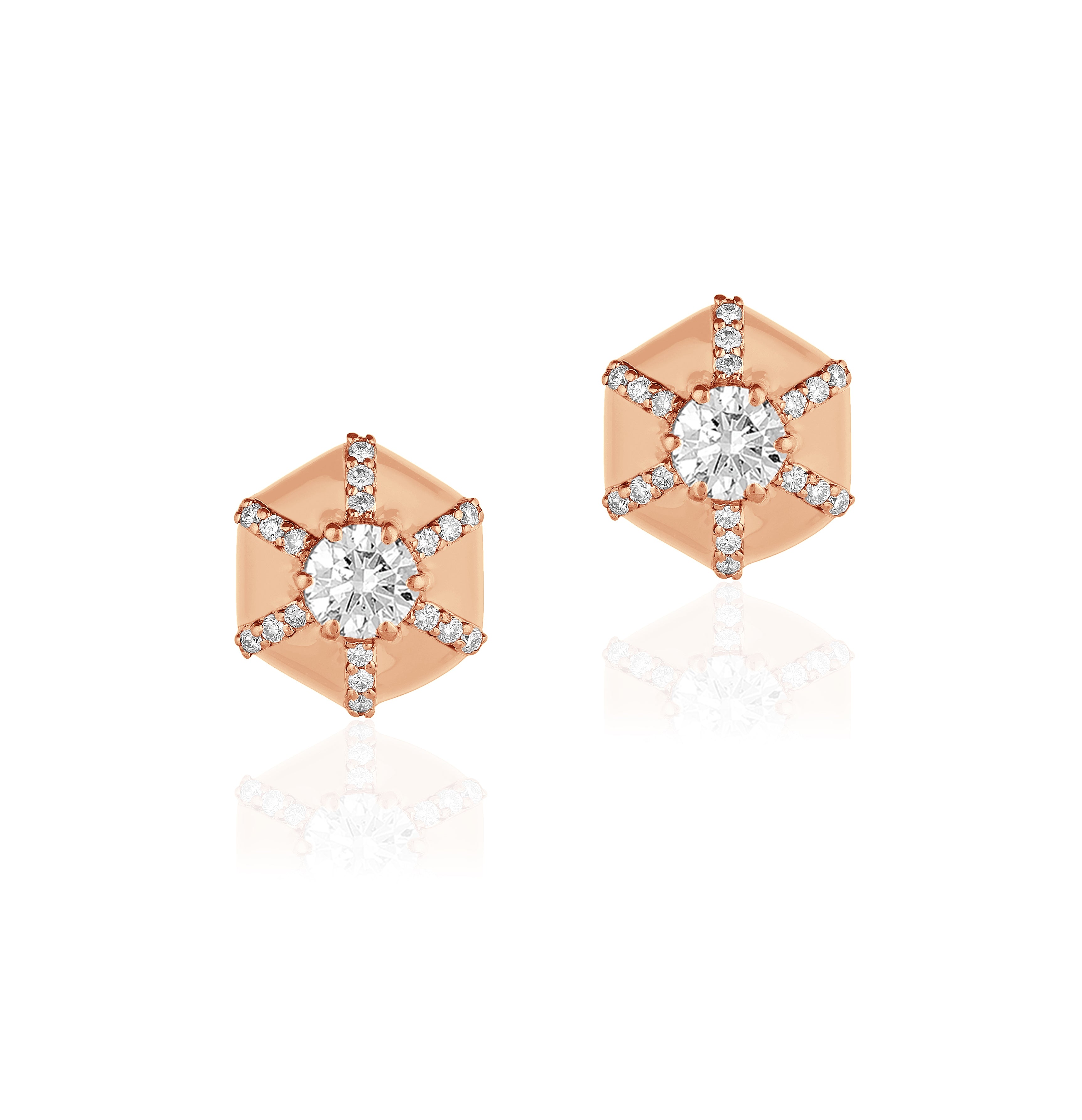 Hexagon Diamond and Pink Gold Stud Earrings Studs Goshwara   