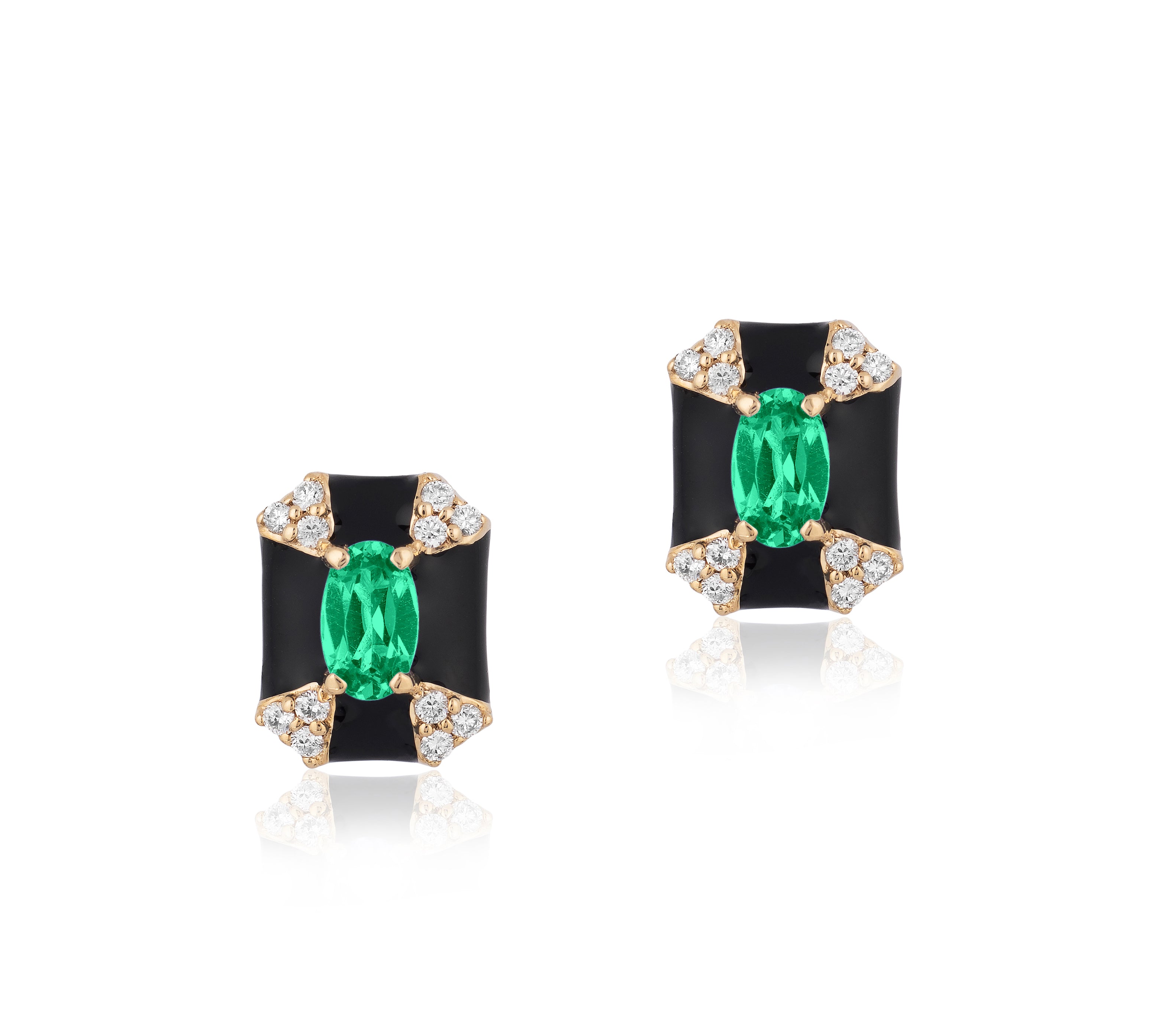 Octagon Emerald & Black Enamel Stud Earrings with Diamonds Studs Goshwara   