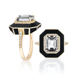 Emerald-Cut Halo Enamel Ring Cocktail Ring Goshwara