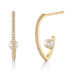 Diamond Half Hoop with Pearl Hoops Earrings Roseark Deux   