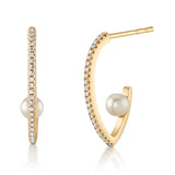 Diamond Half Hoop with Pearl Hoops Earrings Roseark Deux   