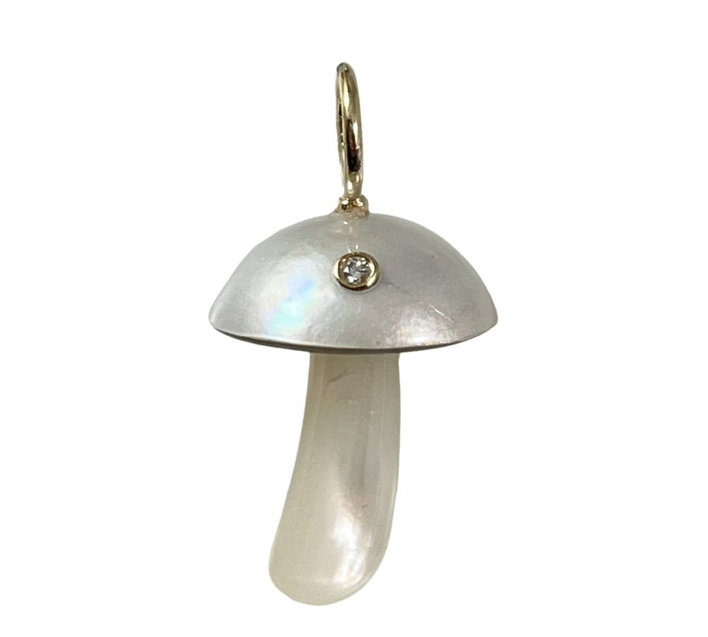 White Pearl Mushroom with Diamond Pendant Charm Maura Green   