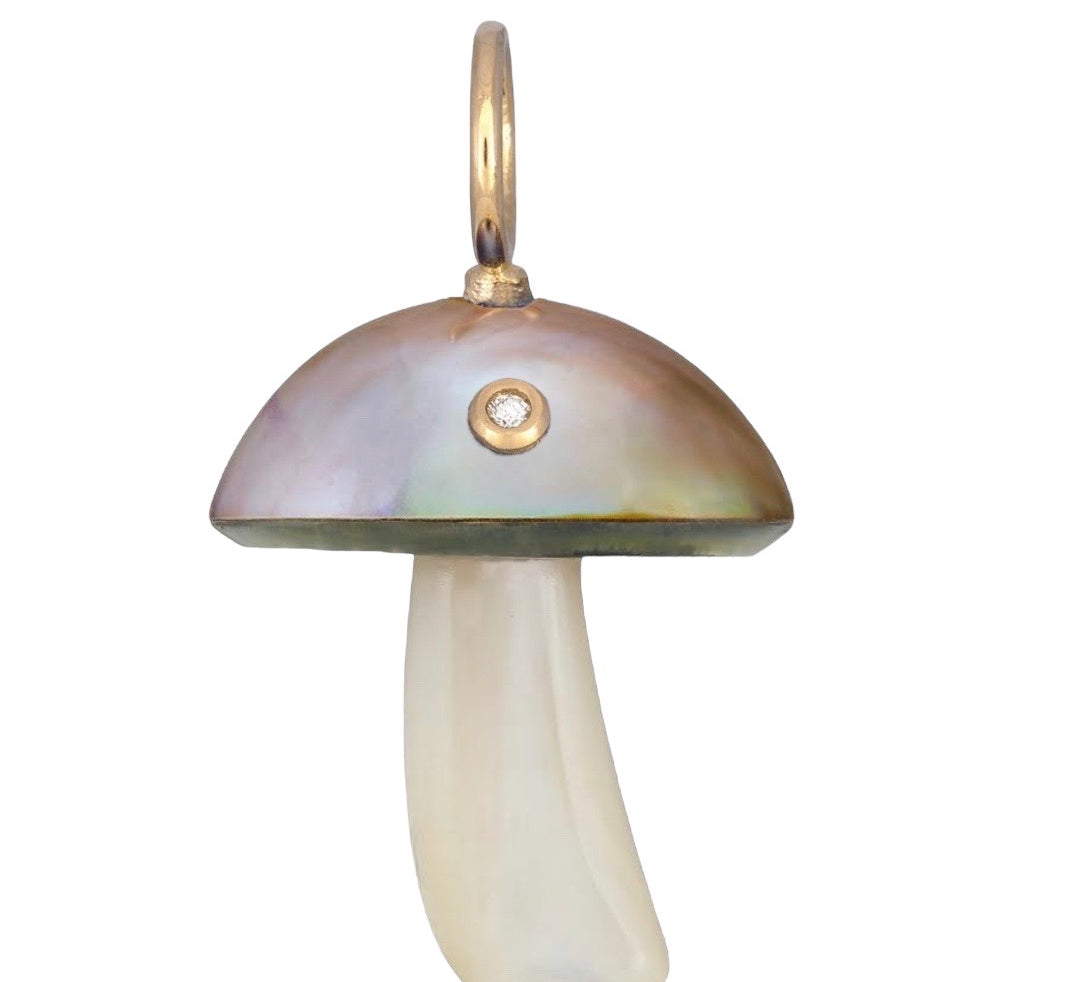 Iridescent Pearl Mushroom Charm with Diamond Charm Maura Green