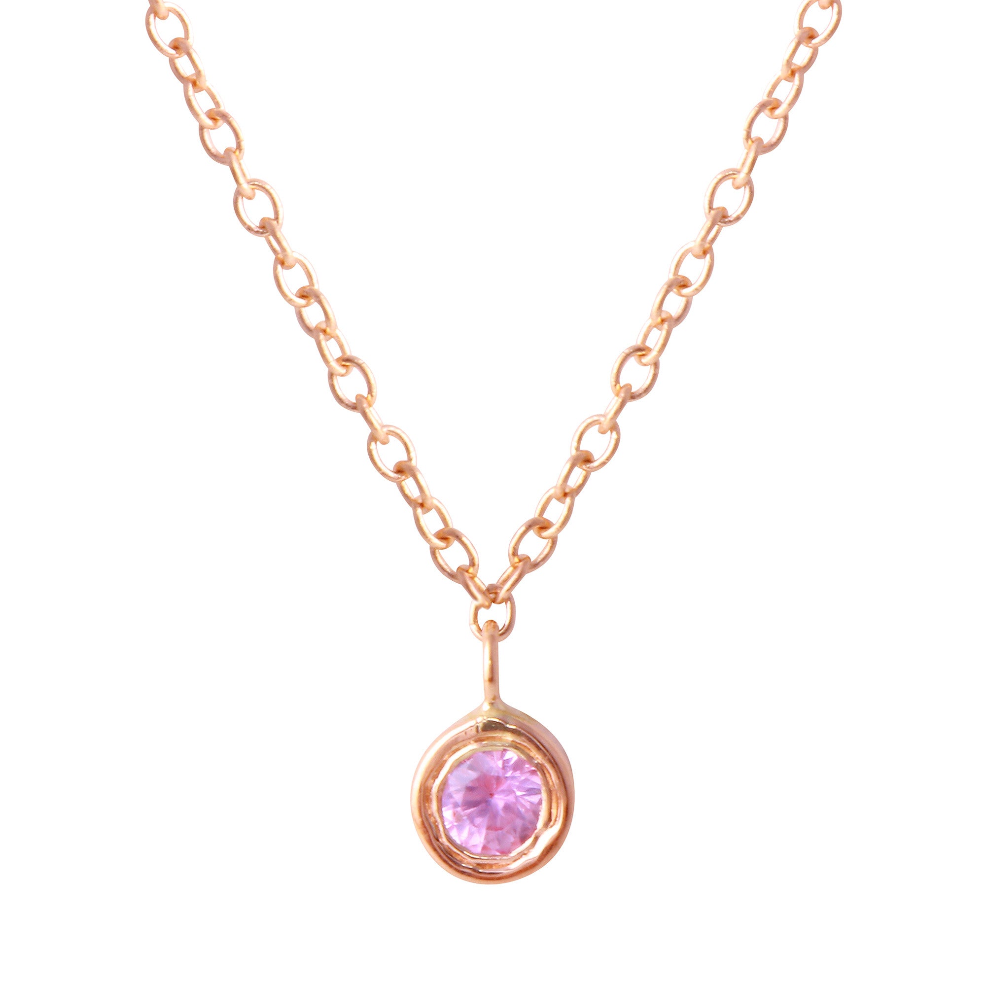 Pink Sapphire Bezel Necklace Pendant Jaine K Designs   
