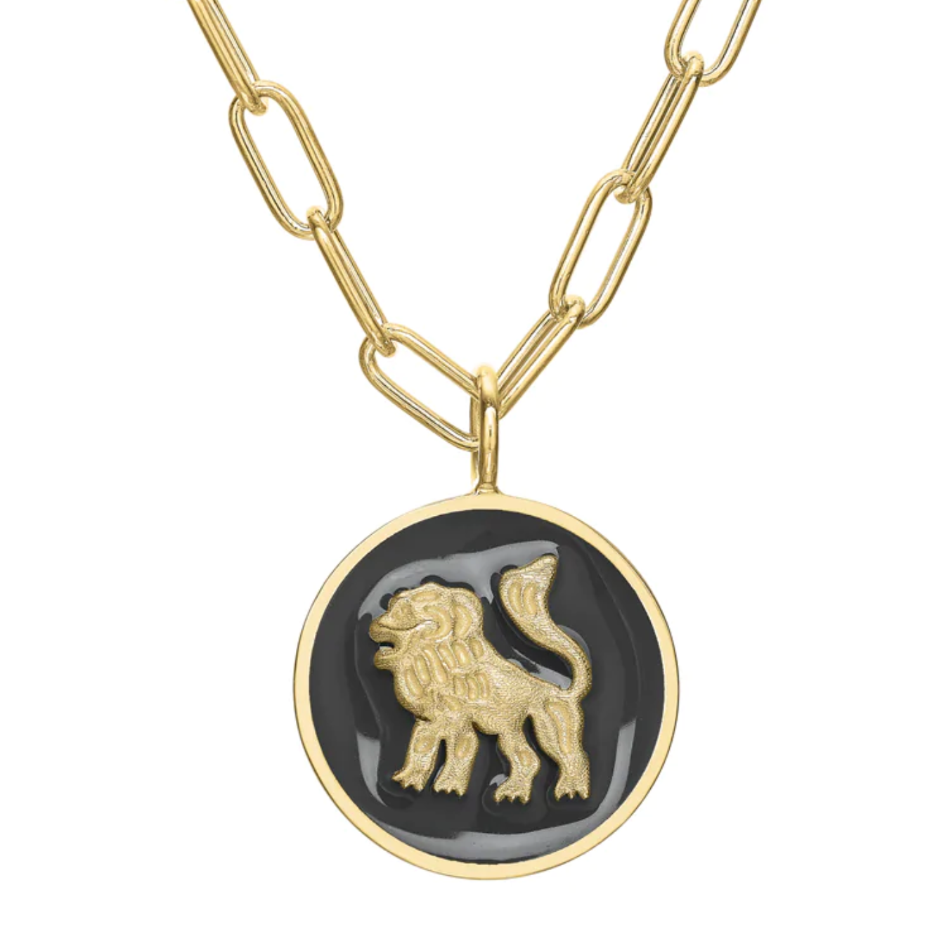 The Mini Lioness Enamel Token Necklace Necklace Tracee Nichols Black Enamel  