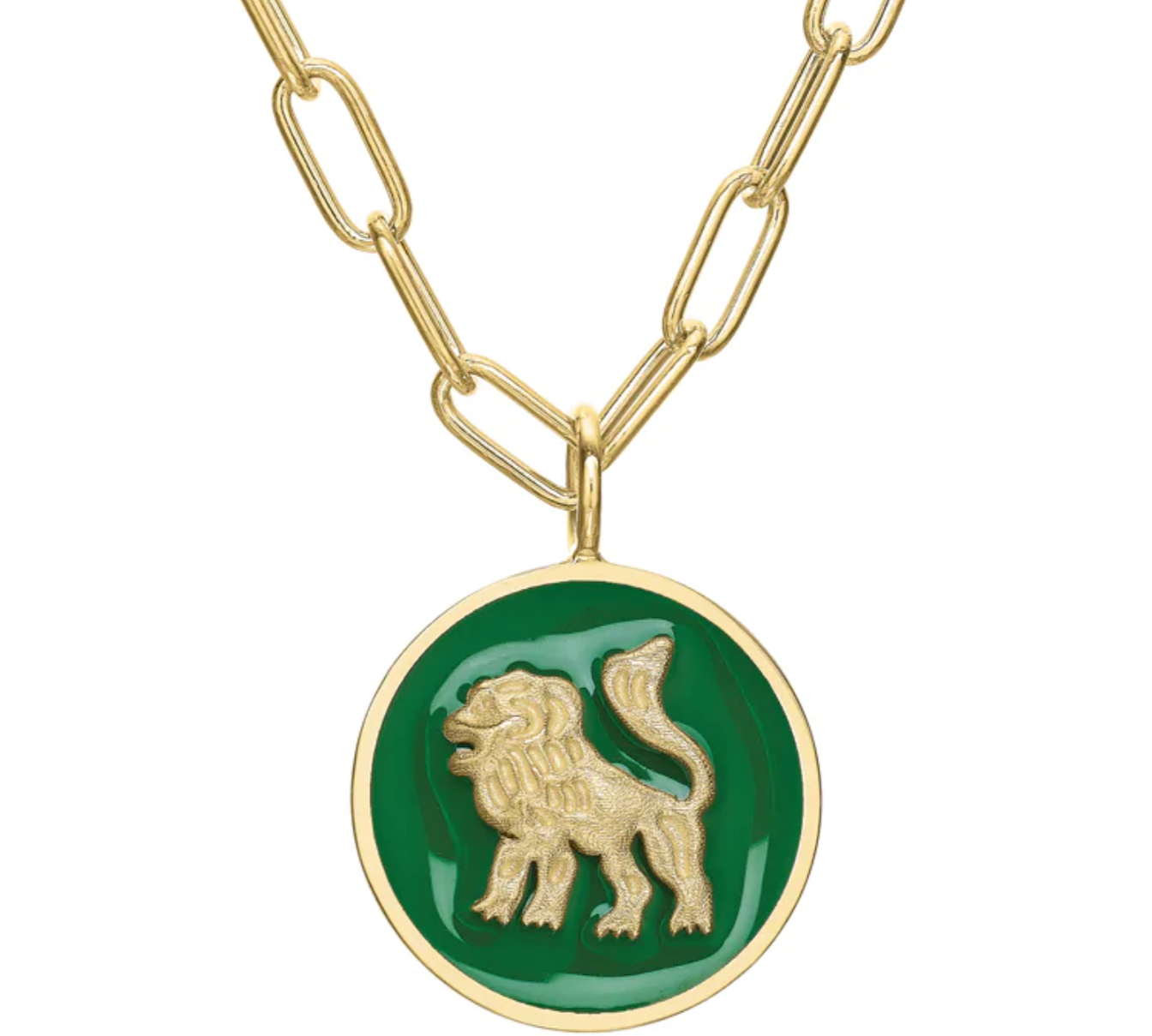 The Mini Lioness Enamel Token Necklace Necklace Tracee Nichols Green Enamel  