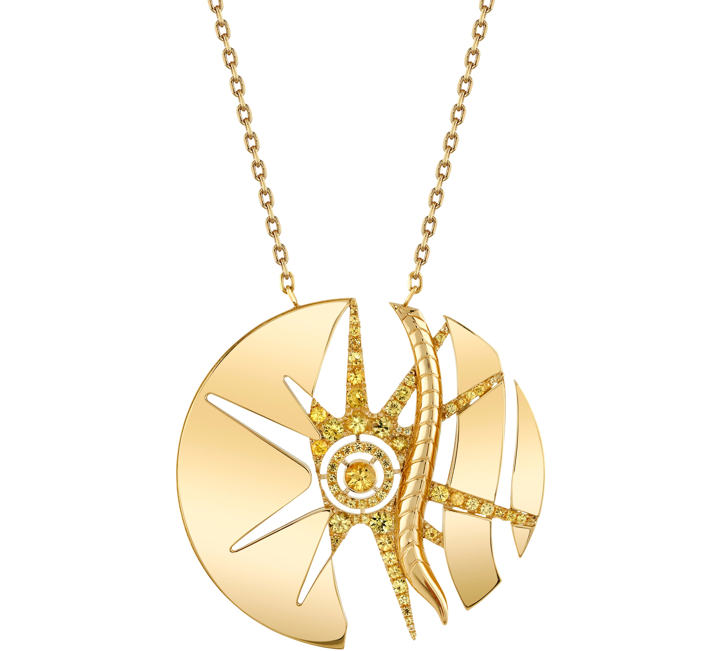Solar Plexus Necklace, Yellow Gold and Sapphire Pendant Soundbody   