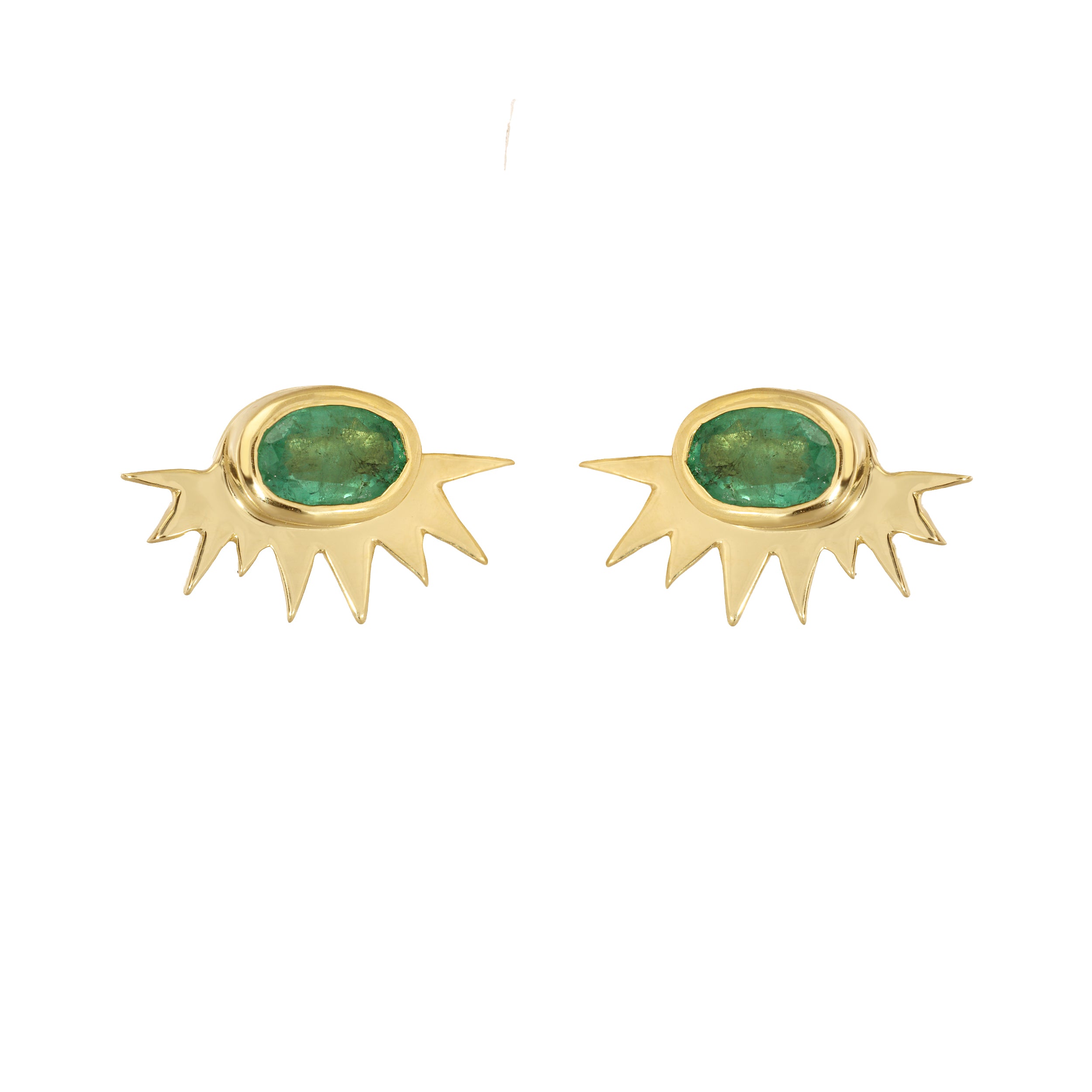 Tiny Emerald Sunburst Earrings Studs Christina Magdolna Jewelry   