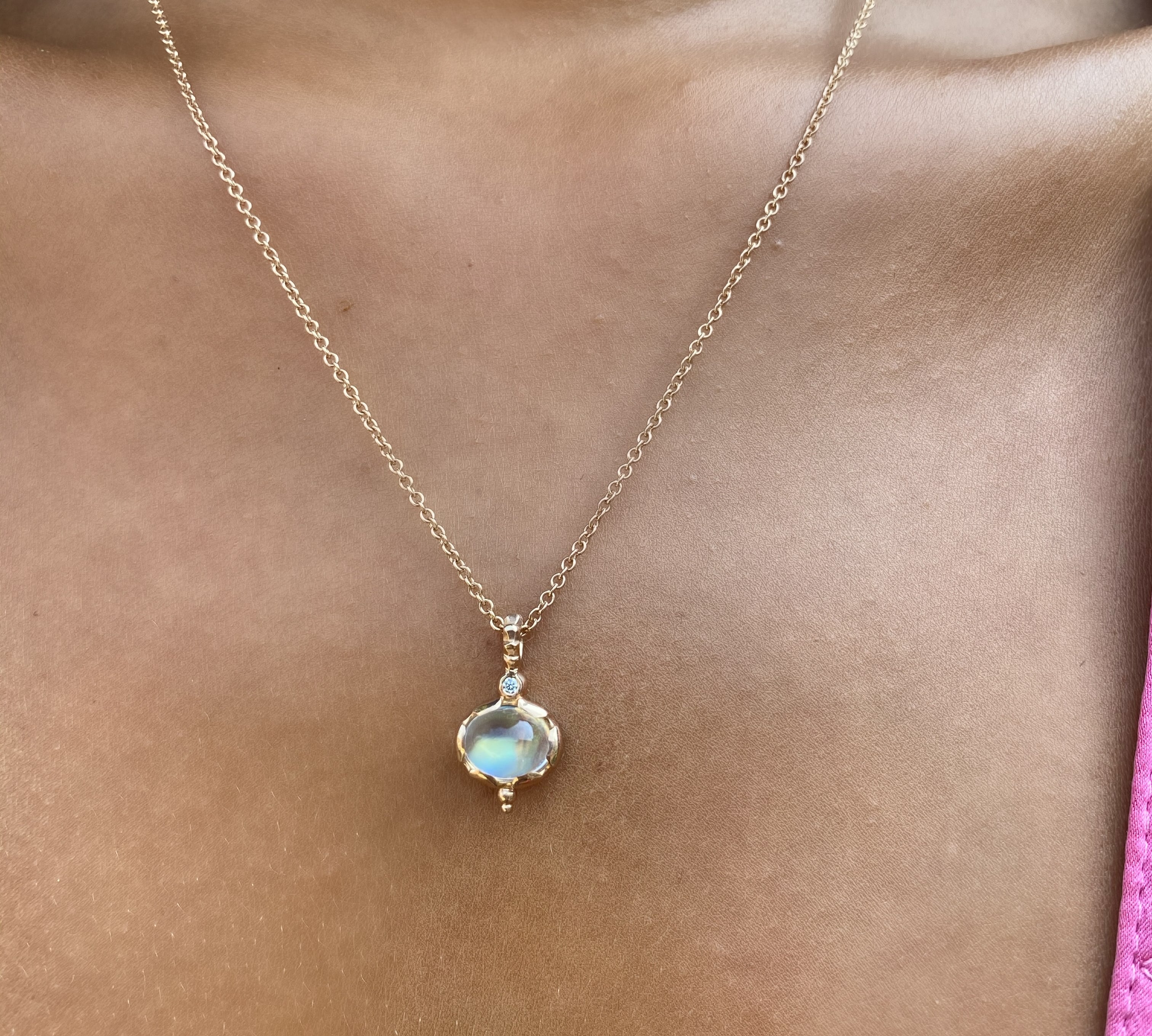 Nile Pendant Necklace, Rainbow Moonstone, Diamonds, Rose Gold Chain Pendant Svetlana Lazar   