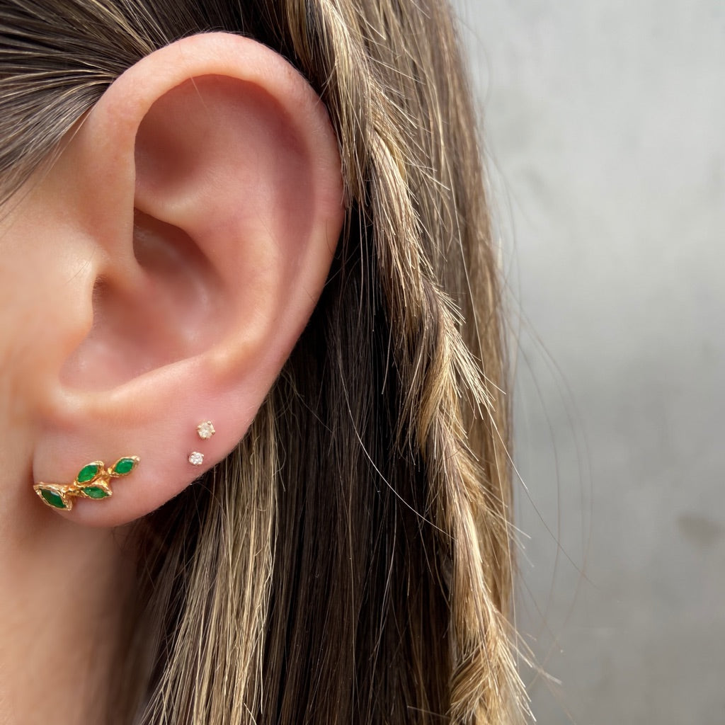 Four Leaf Emerald Stud, Yellow Gold Stud Earrings Jaine K Designs   