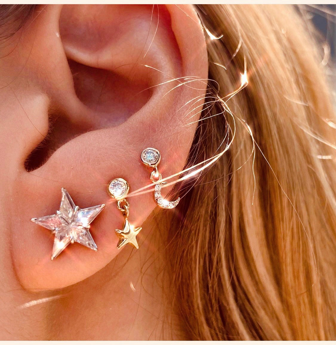 Twinkling Pave Crescent Moon Dangle Earring Drop Earrings Jaine K Designs