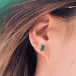 Rectangle Emerald w/ Triple Diamond Stud Earring Stud Earrings Jaine K Designs