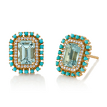 Emerald-Cut Topaz Studs with Diamond and Turquoise Stud Earrings Roseark Deux