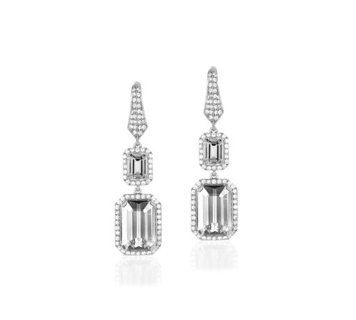 Rock Crystal Earrings with Diamonds Drop Goshwara   